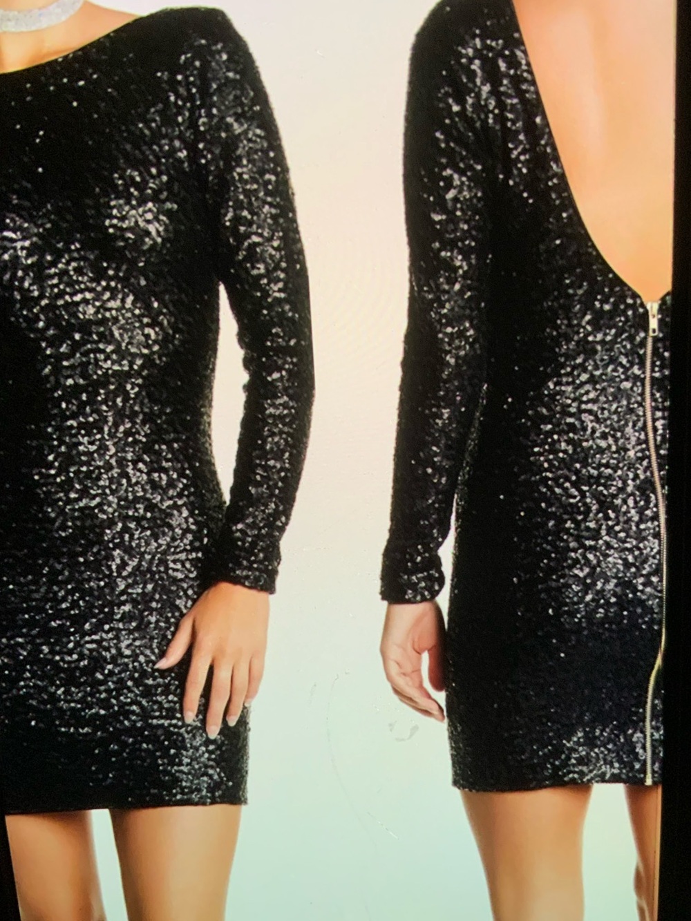 Dress the Population Women's Black Sequin Long Sleeve Mini Dress SZ MEDIUM